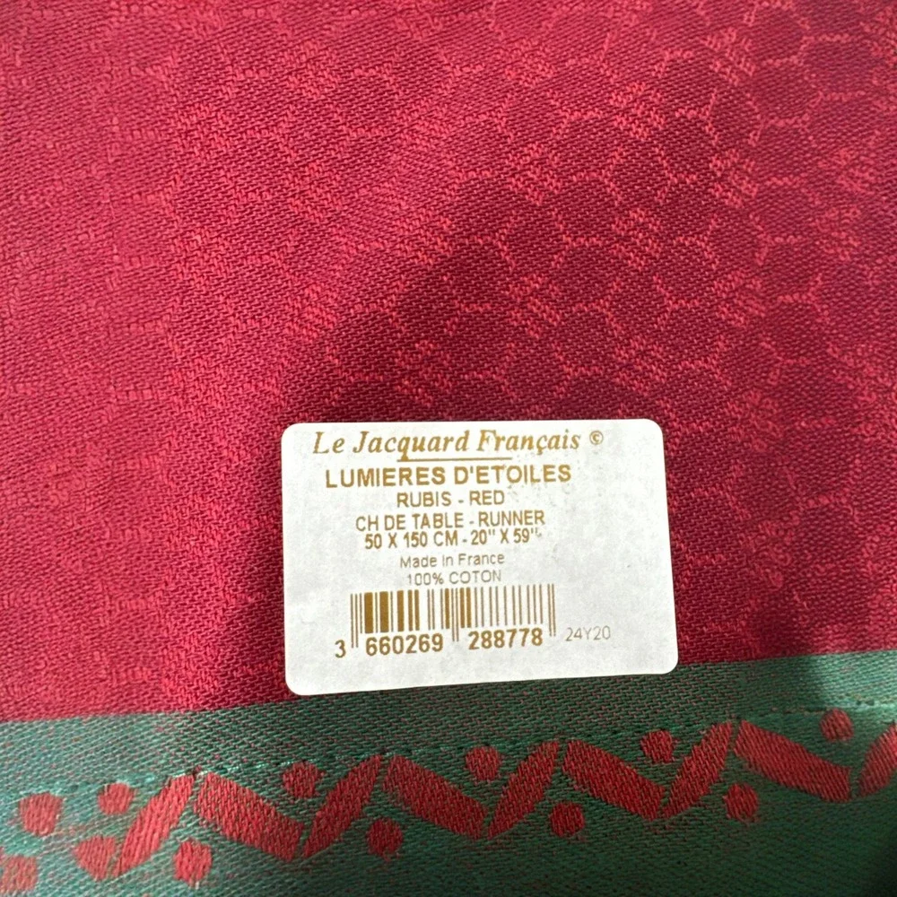 Le Jacquard Francais Runner Lumières‎ d'étoiles Cotton Rubis Red 20 X 59 NWT